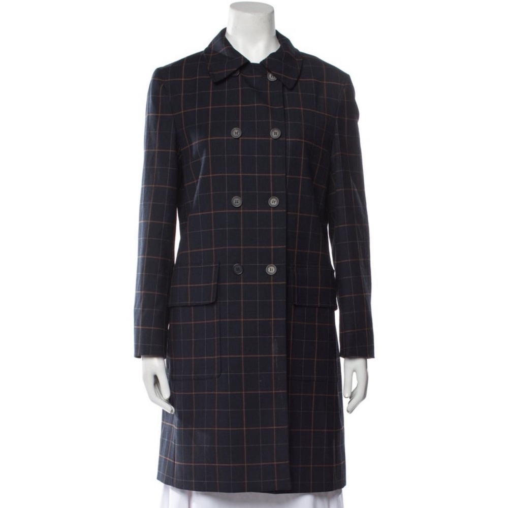 Theory Black and Red Plaid Coat